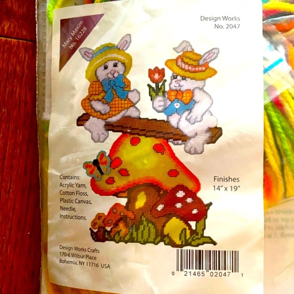 Vintage Mary Maxim Easter Bunny Mushroom Plastic Canvas Kit NEW